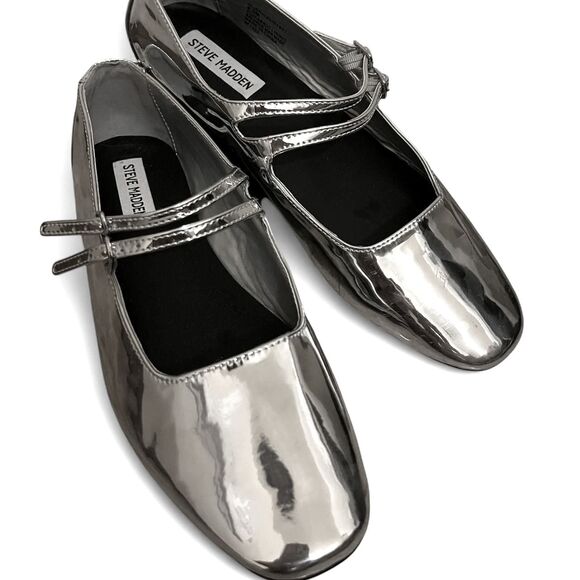 STEVE MADDEN Silver Faux Patent Leather Alisah Ballet Flats - Picture 11 of 14